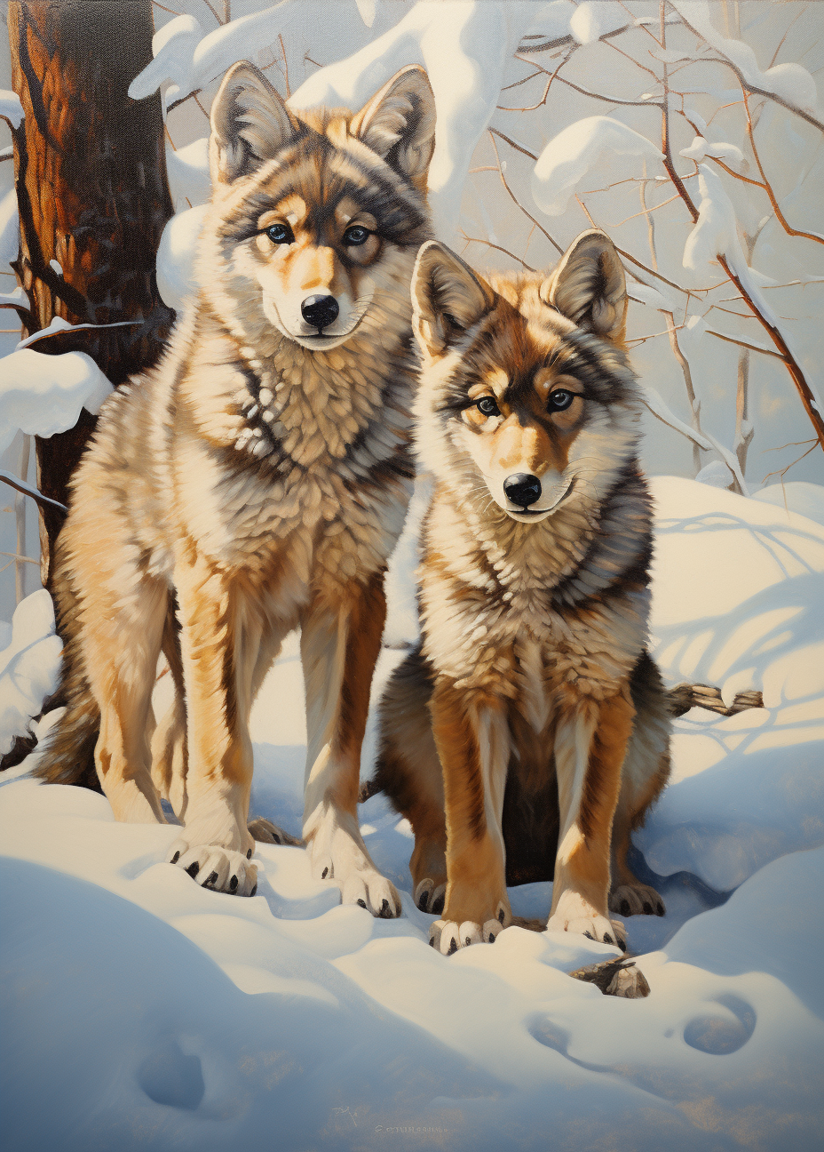 Two Young Wolves Snow Diamond Art Kit
