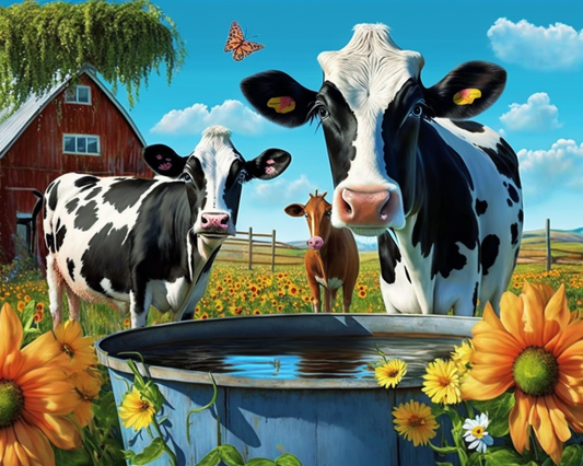 Blue Trough Cows Diamond Art Kit