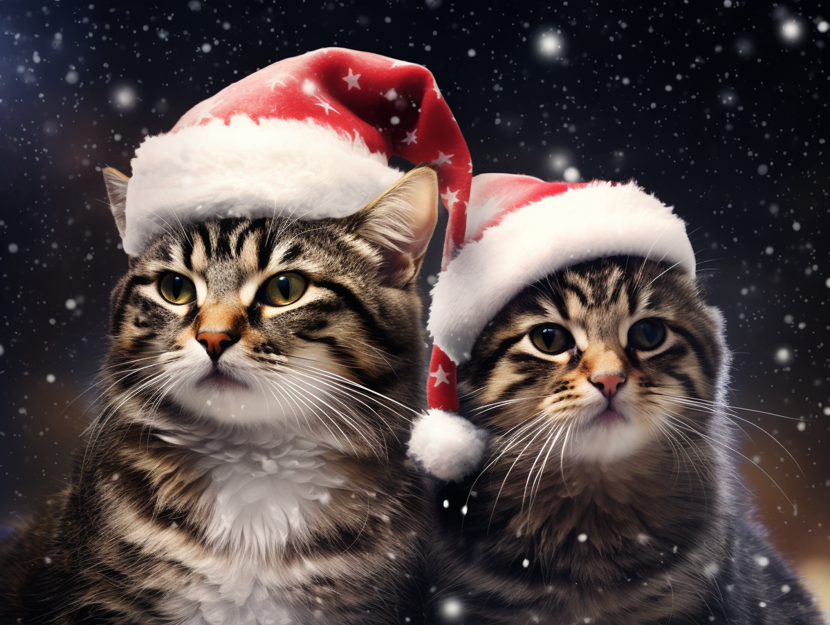 Striped Santa Hat Cats Diamond Art Kit