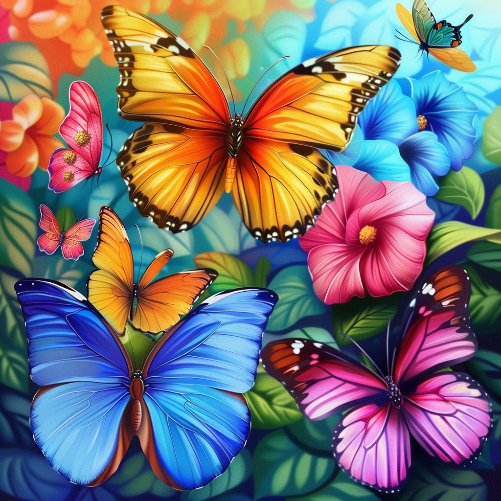 Big Butterflies And Flowers Diamond Art Kit