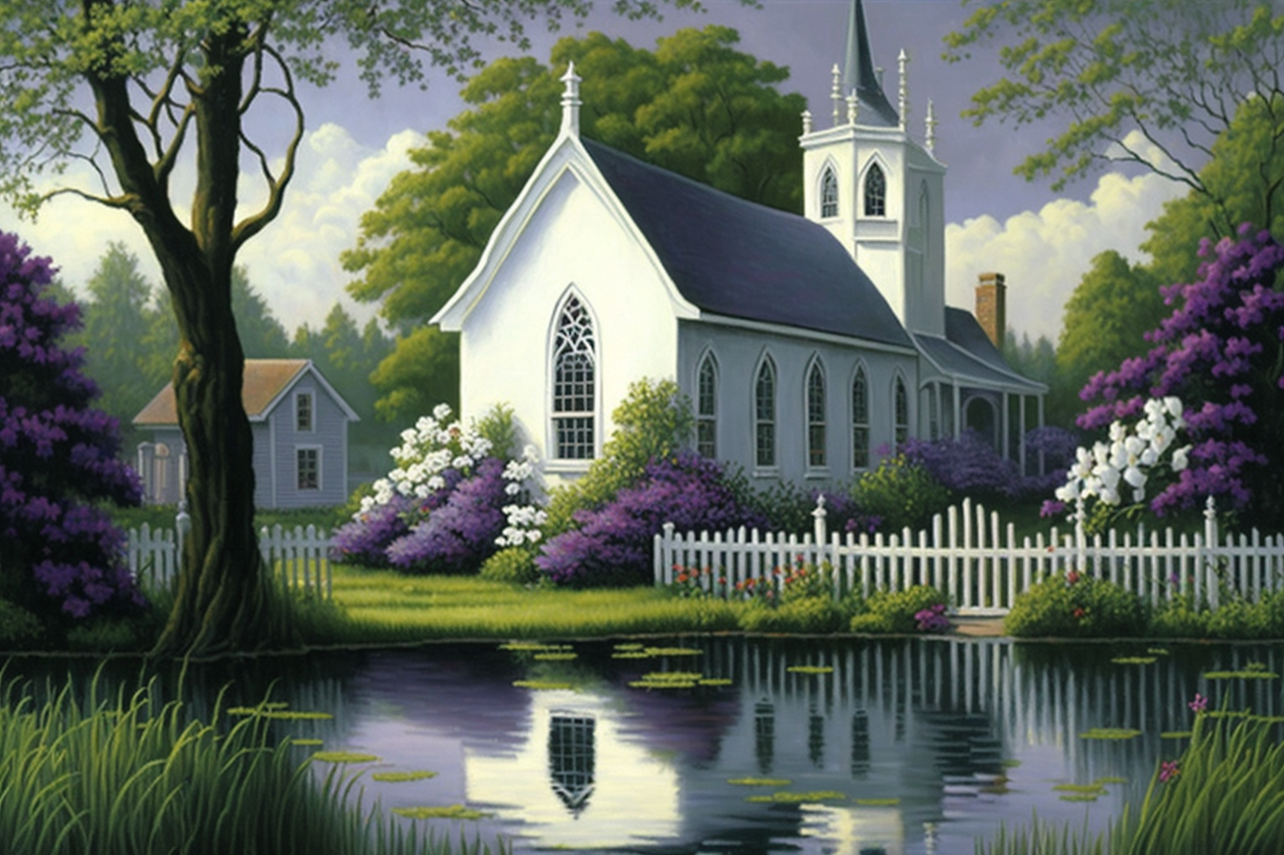 White Fence Church Diamond Art Kit