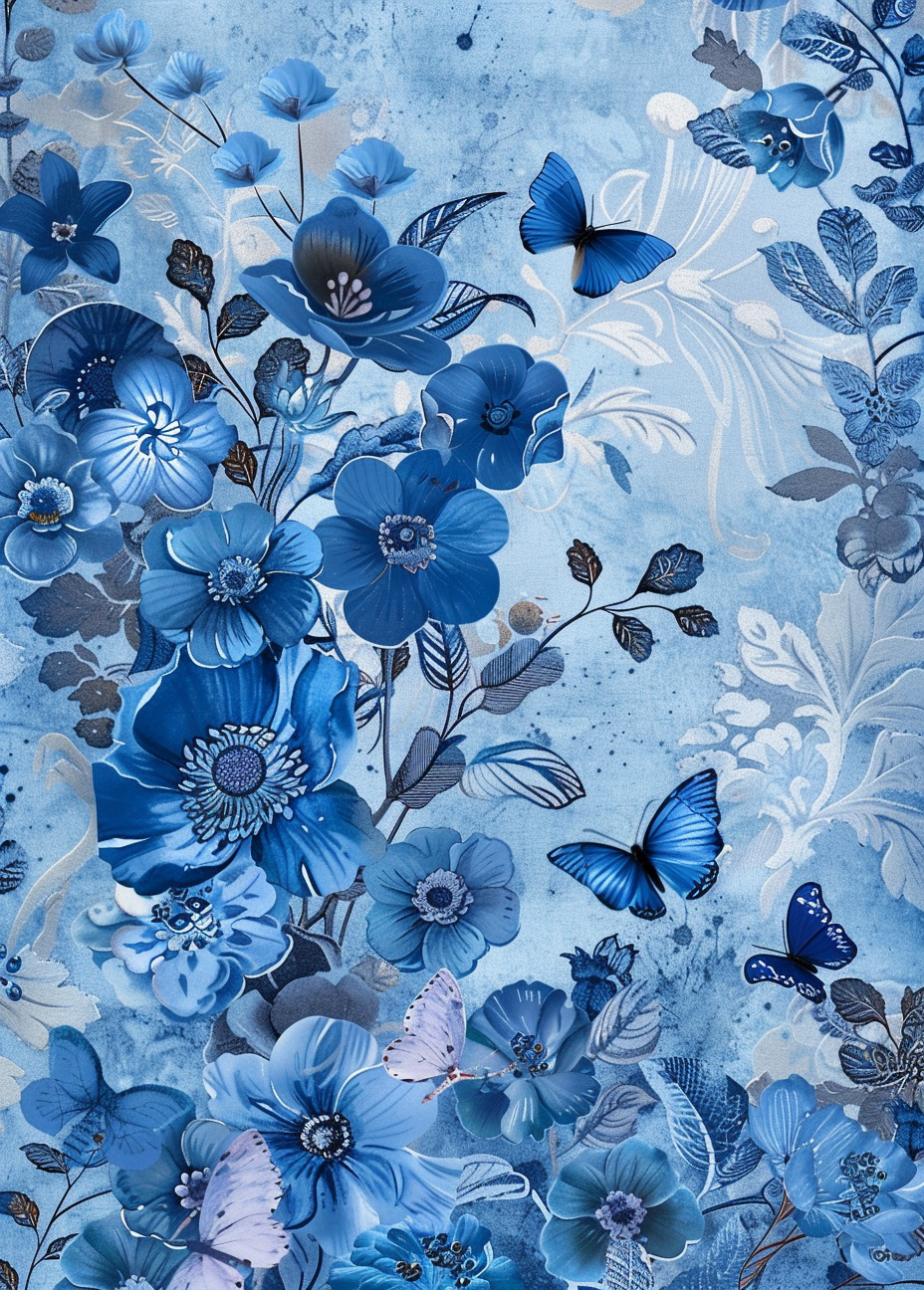 Shades Of Blue Butterflies And Flowers Diamond Art Kit