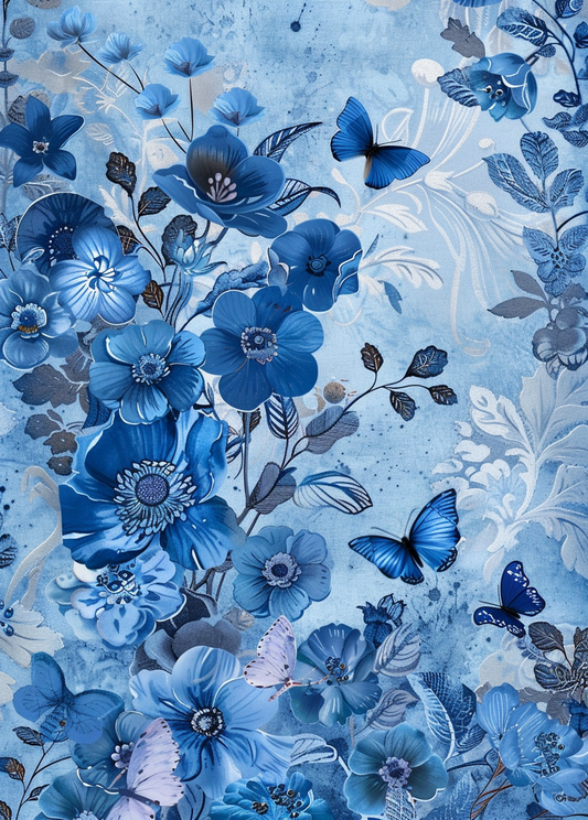 Shades Of Blue Butterflies And Flowers Diamond Art Kit