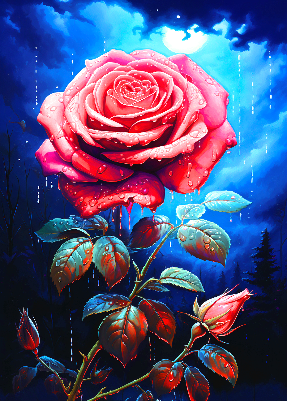 Raindrop Moon Pink Rose Diamond Art Kit