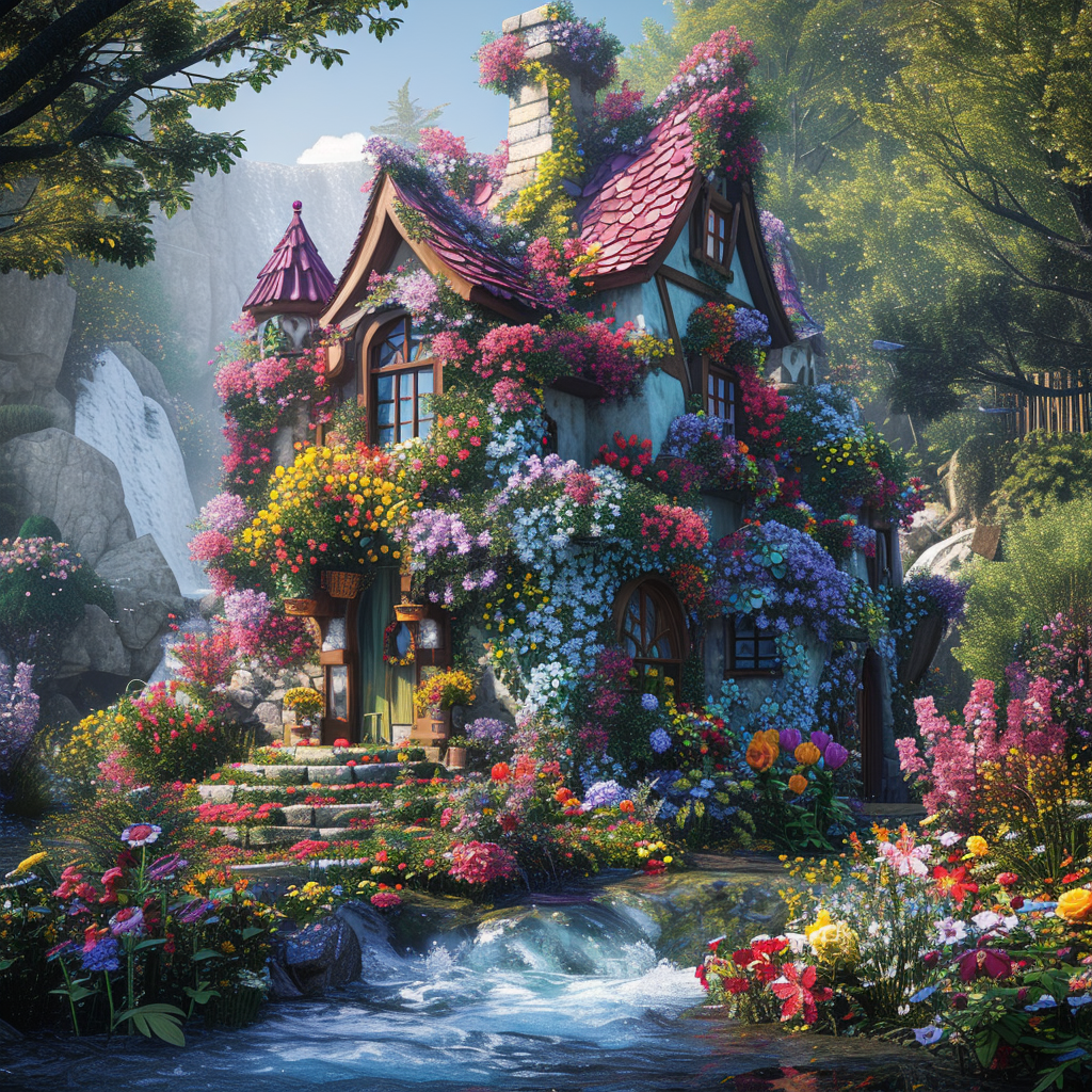 Flower Covered Cottage Diamond Art Kit