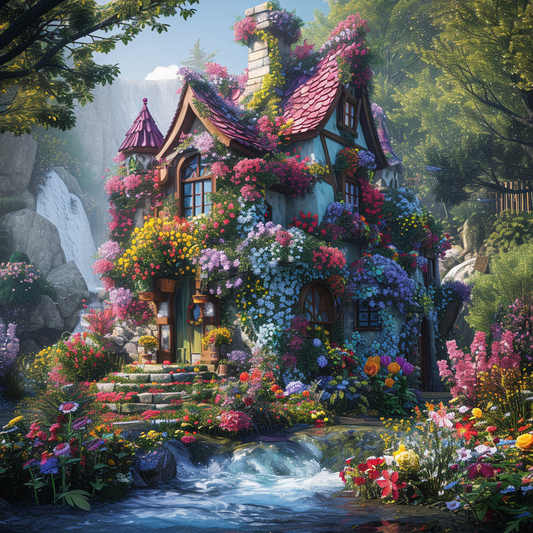 Flower Covered Cottage Diamond Art Kit