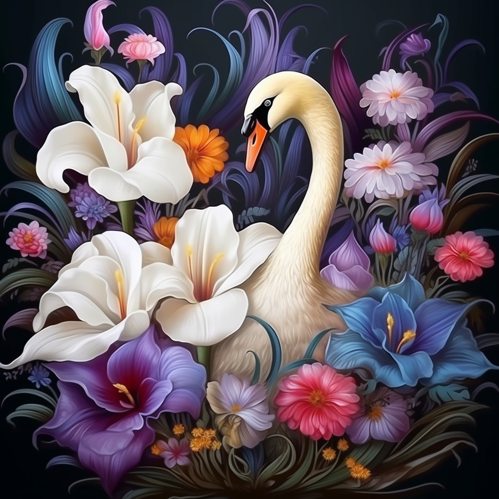 Swan Nestled In Flowers Diamond Art Kit
