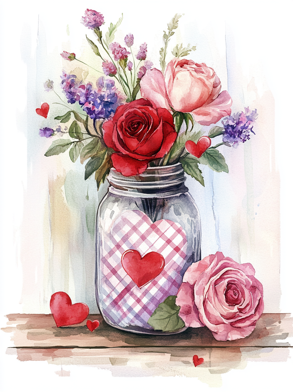 Pink Red Rose Jar Diamond Art Kit