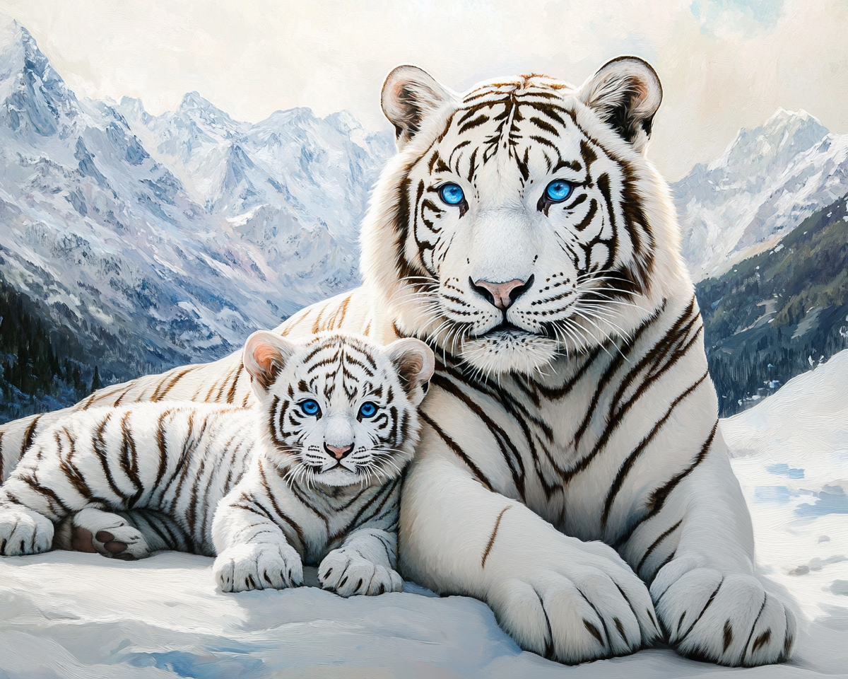 Whitetiger And Cub Diamond Art Kit