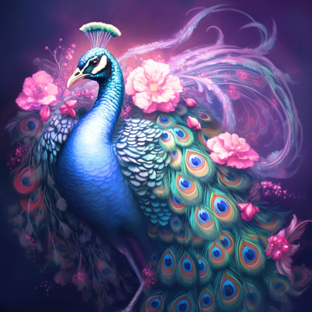 Peacock Pink Flowers Diamond Art Kit