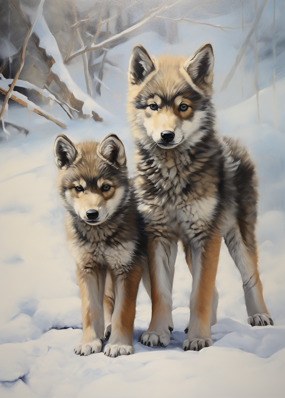Snowy Wolf Cubs Diamond Art Kit