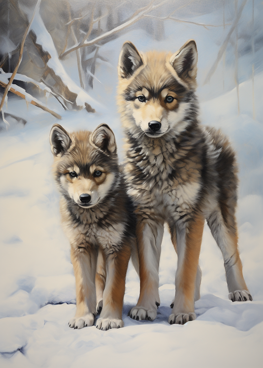 Snowy Wolf Cubs Diamond Art Kit