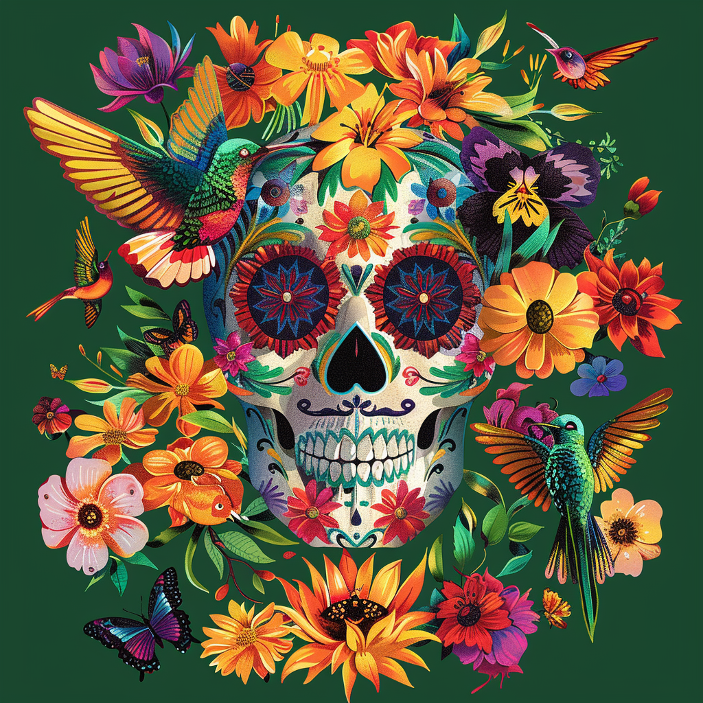 Hummingbird Flower Skull Diamond Art Kit