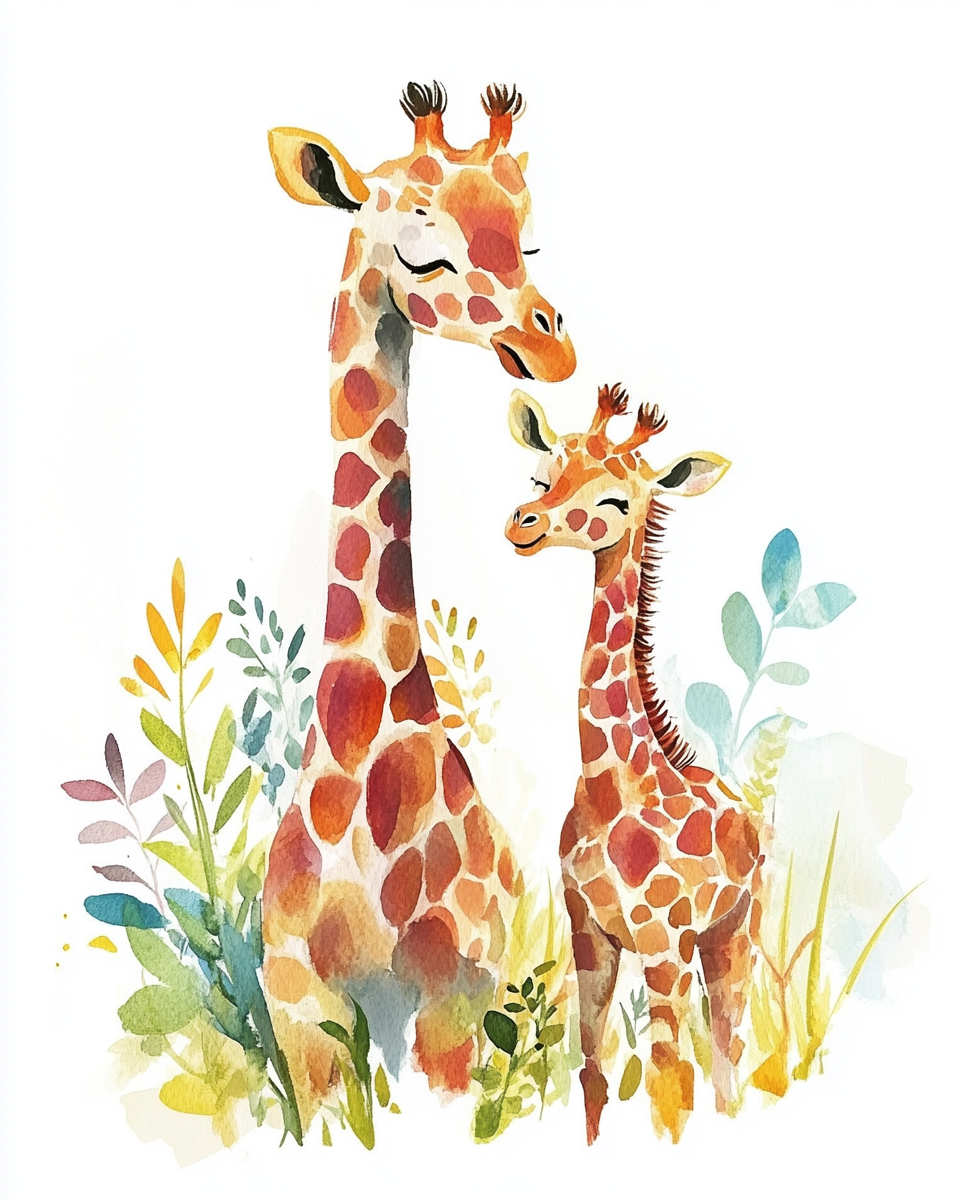 Watercolor Plants And Giraffes Diamond Art Kit