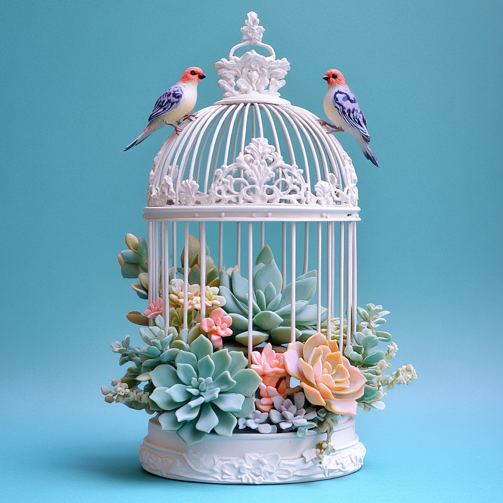 White Birdcage Succulents Diamond Art Kit