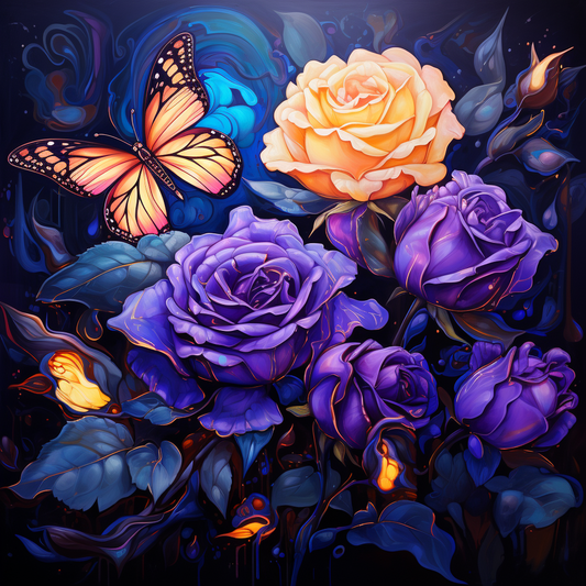 Purple Roses And One Yellow Diamond Art Kit