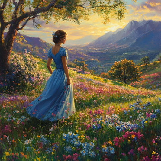 Mountain Range Blue Dress Girl Diamond Art Kit