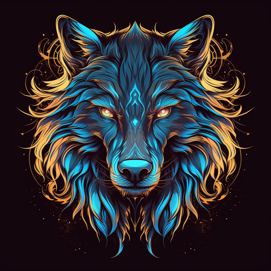 Blue Tan Wolf Head Diamond Art Kit