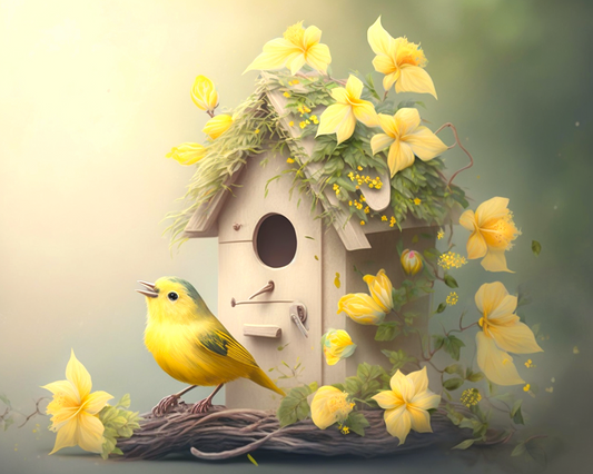 Yellow Bird Bird Flower Birdhouse Diamond Art Kit