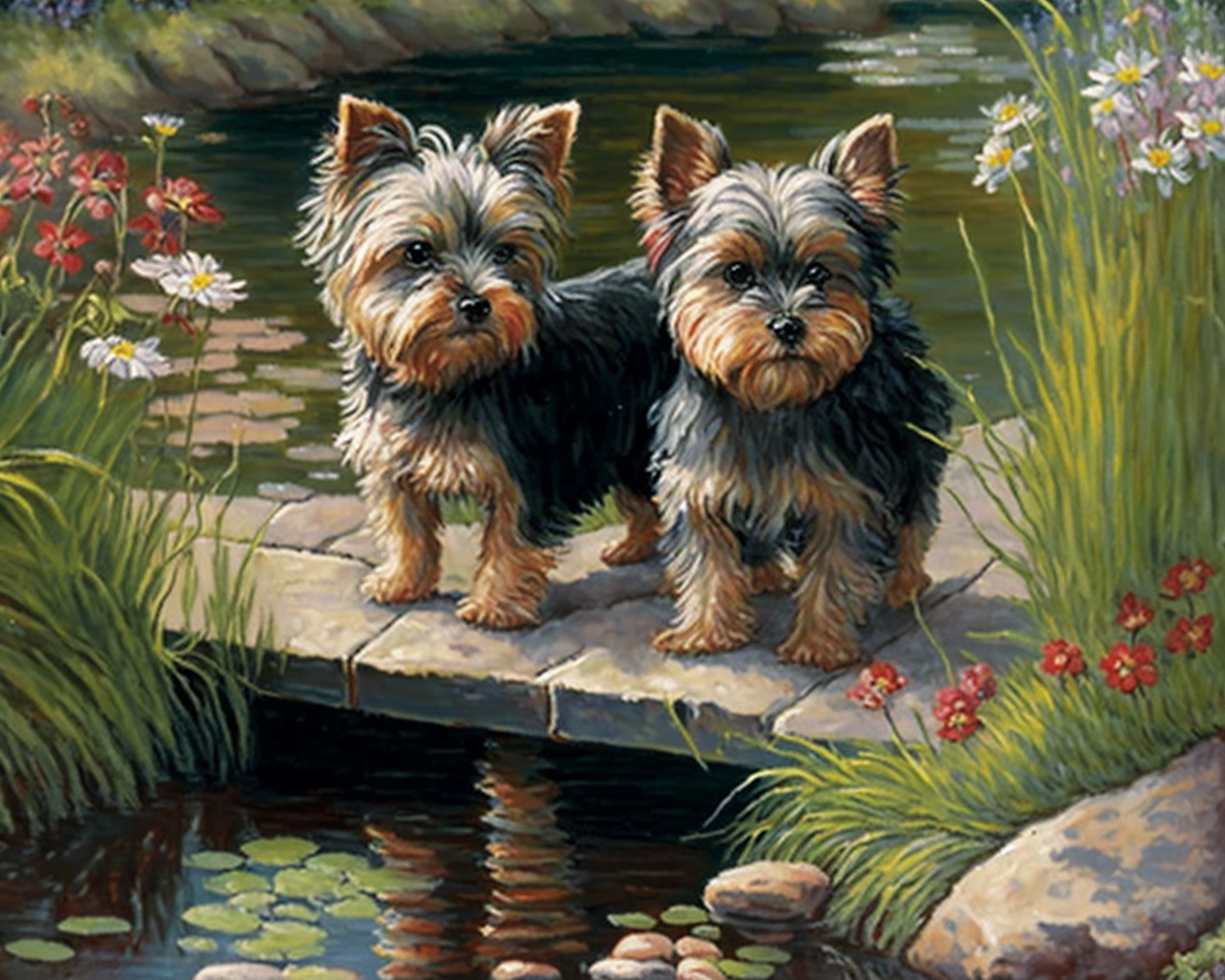Two Yorkies Path Diamond Art Kit