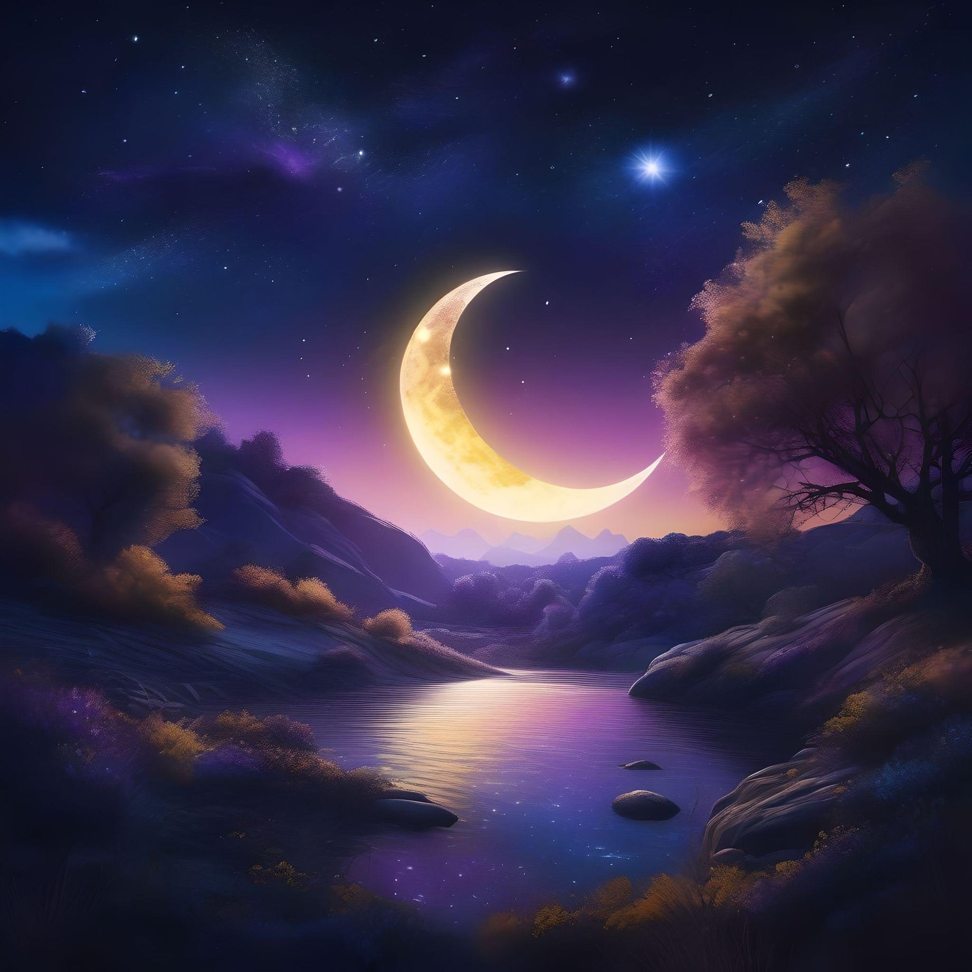 Crescent Moon Over Water Diamond Art Kit