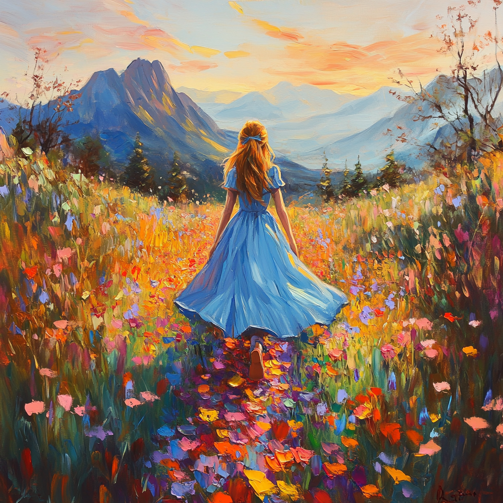 Mountain And Blue Dress Girl Diamond Art Kit