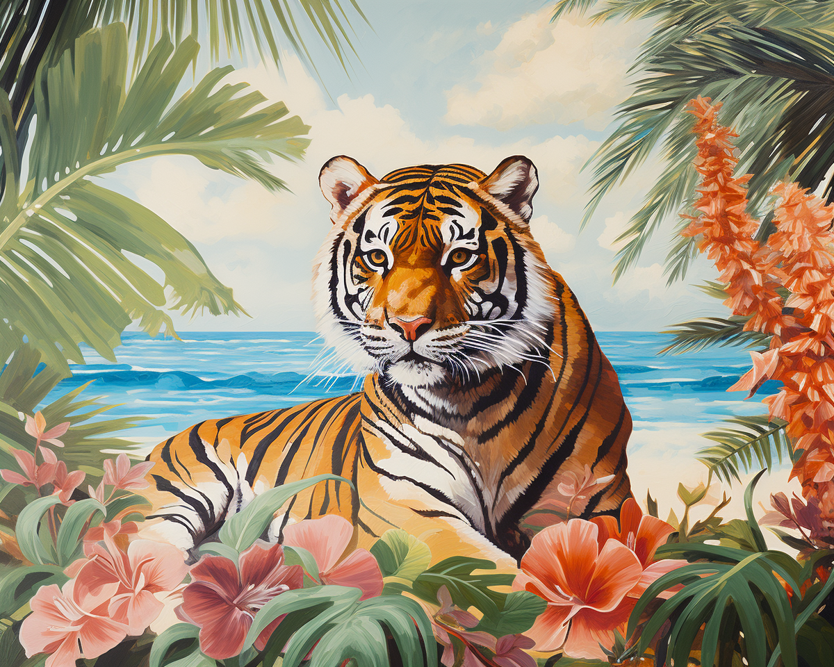 Tiger Beach Flowers Diamond Art Kit