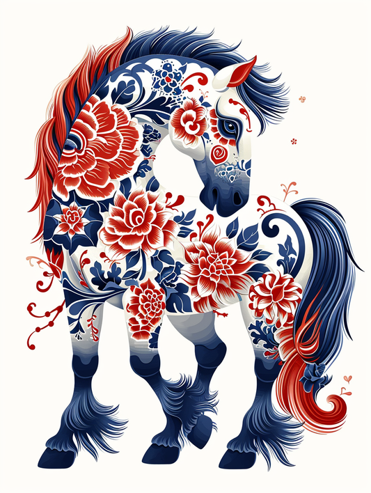 Blue Red Pattern Pony Diamond Art Kit