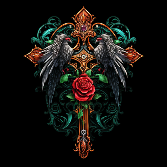 Two Bird Red Rose Cross Diamond Art Kit