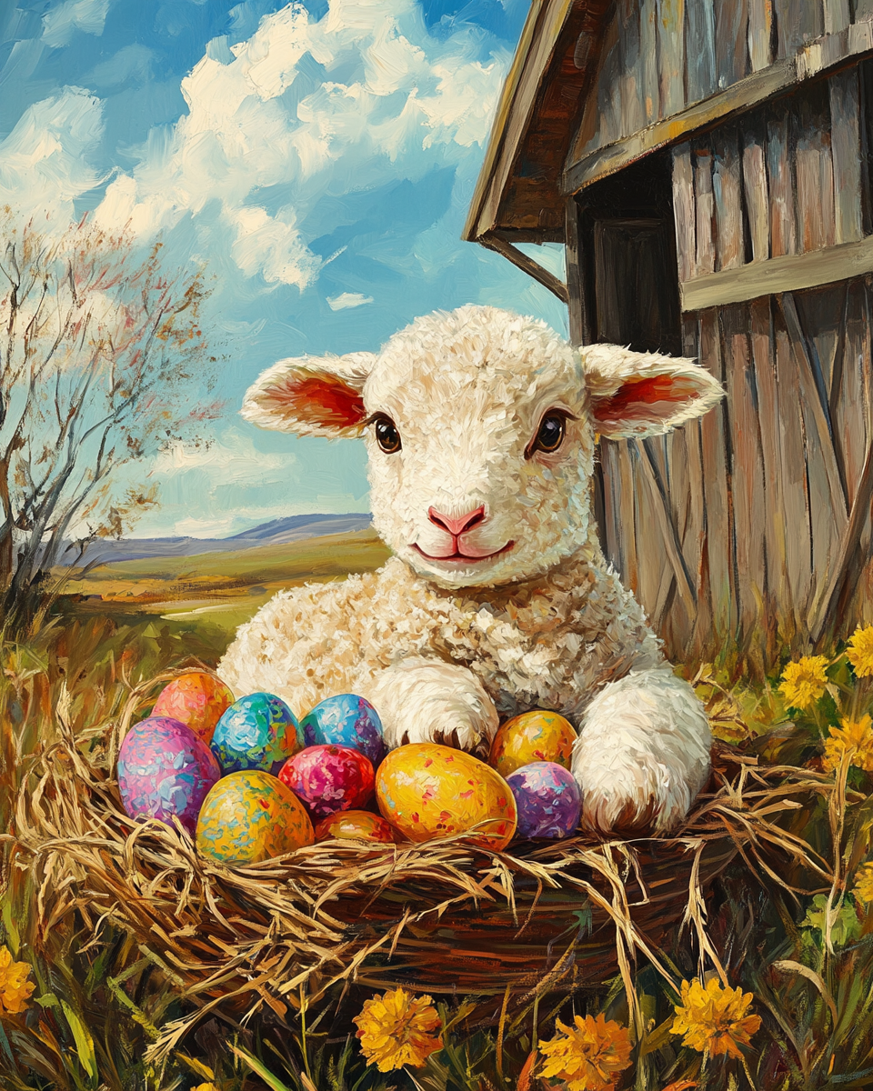 Lamb And Easter Eggs Diamond Art Kit