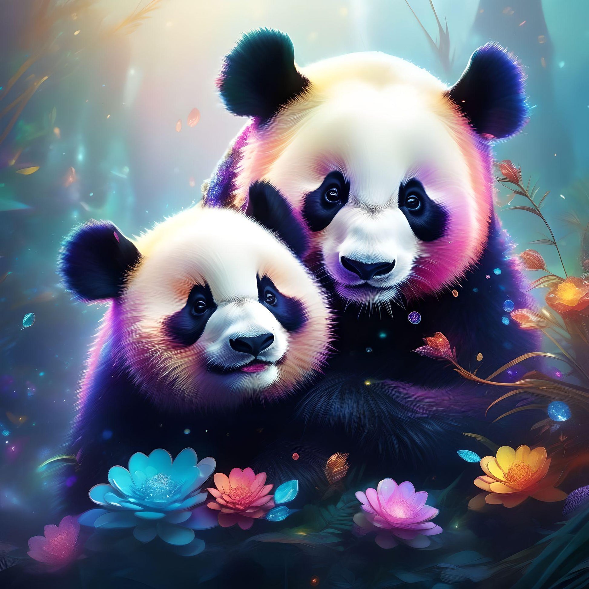 Glowing Flower Pandas Diamond Art Kit