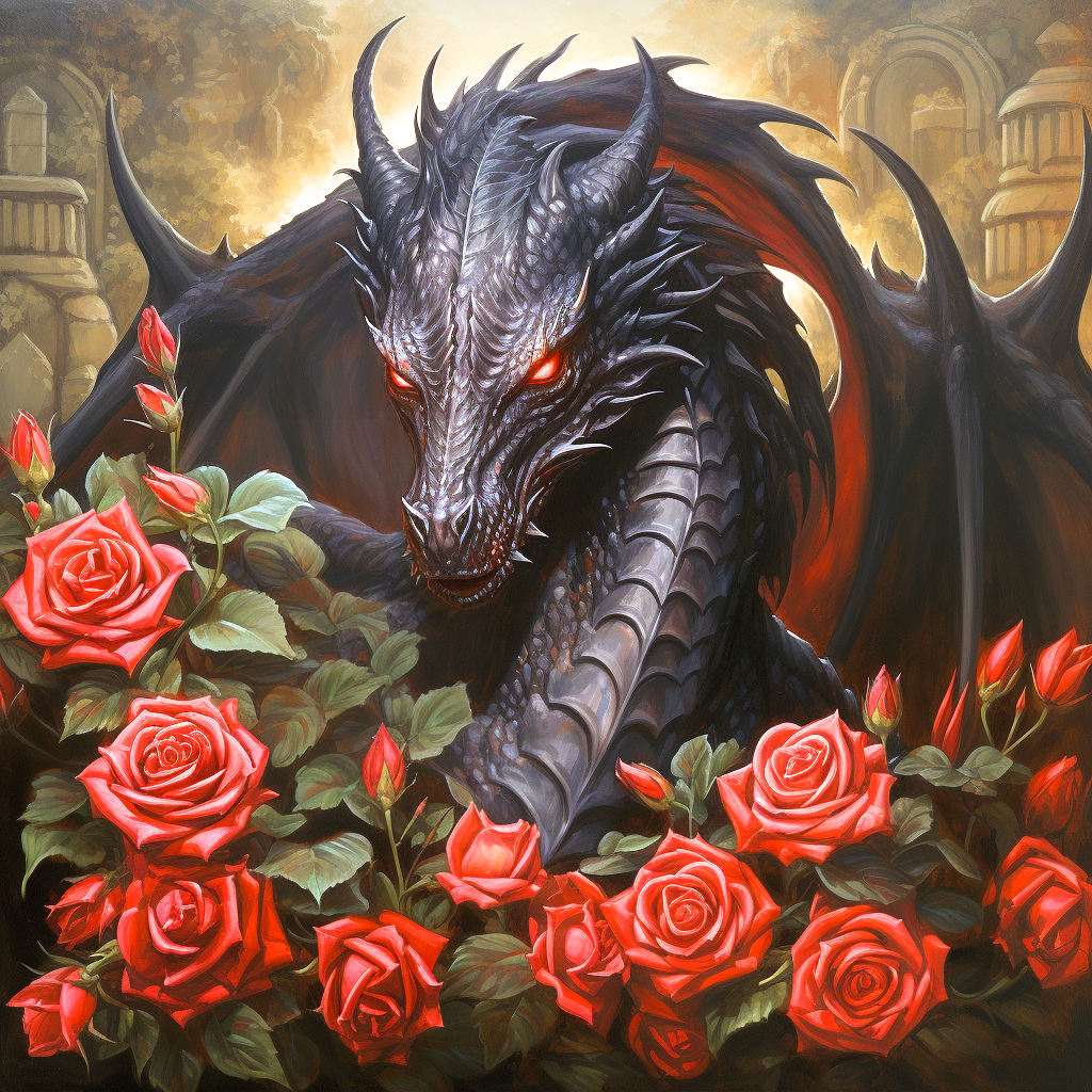 Dragon In A Rosebush Diamond Art Kit