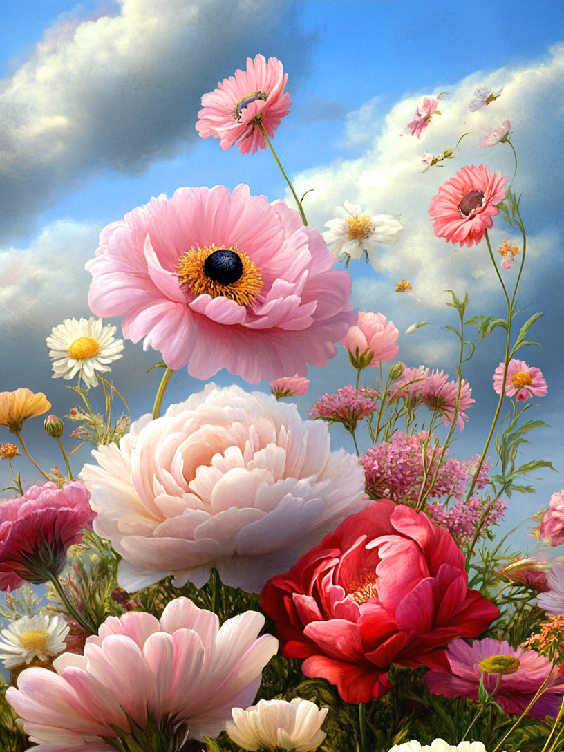 Clouded Sky Flowers Diamond Art Kit