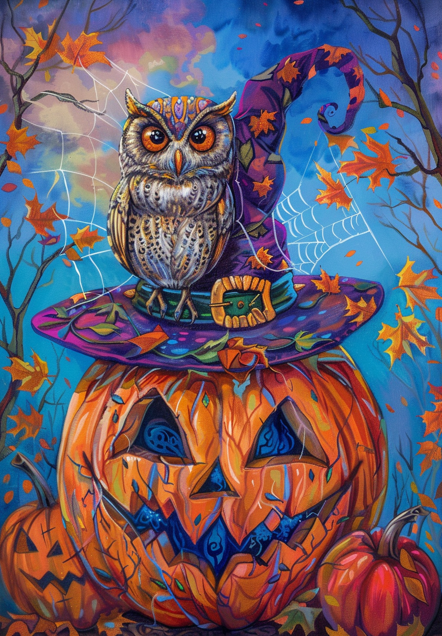 Abstract Owl And Jacko Lantern Diamond Art Kit