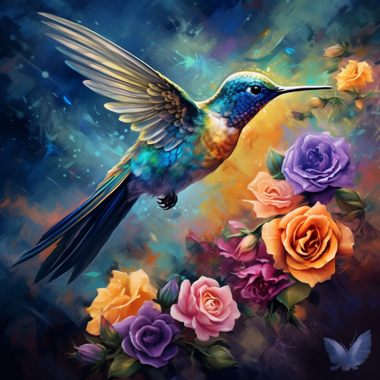 Hummingbird And Roses Diamond Art Kit