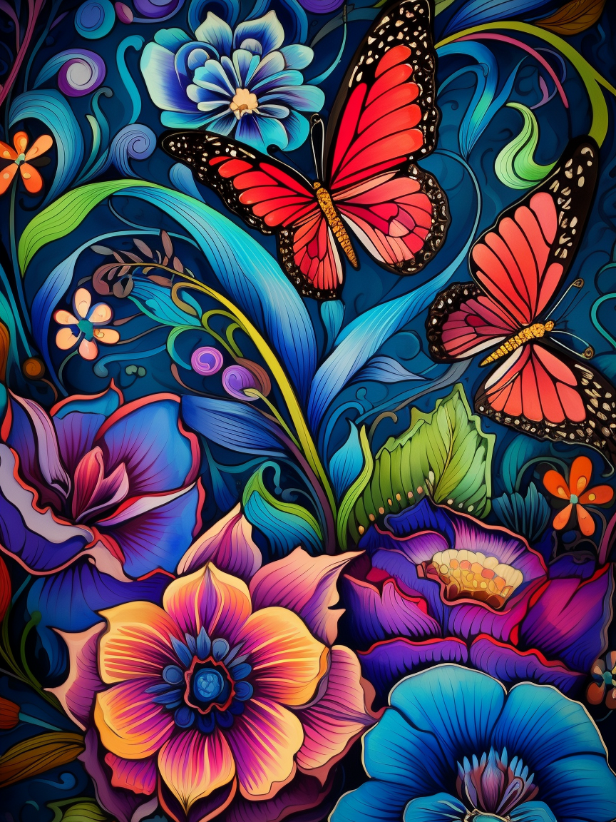Two Butterflies Abstract Flowers Diamond Art Kit