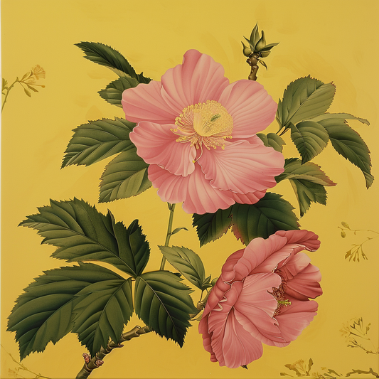 Yellow Background Shades Of Pink Flowers Diamond Art Kit