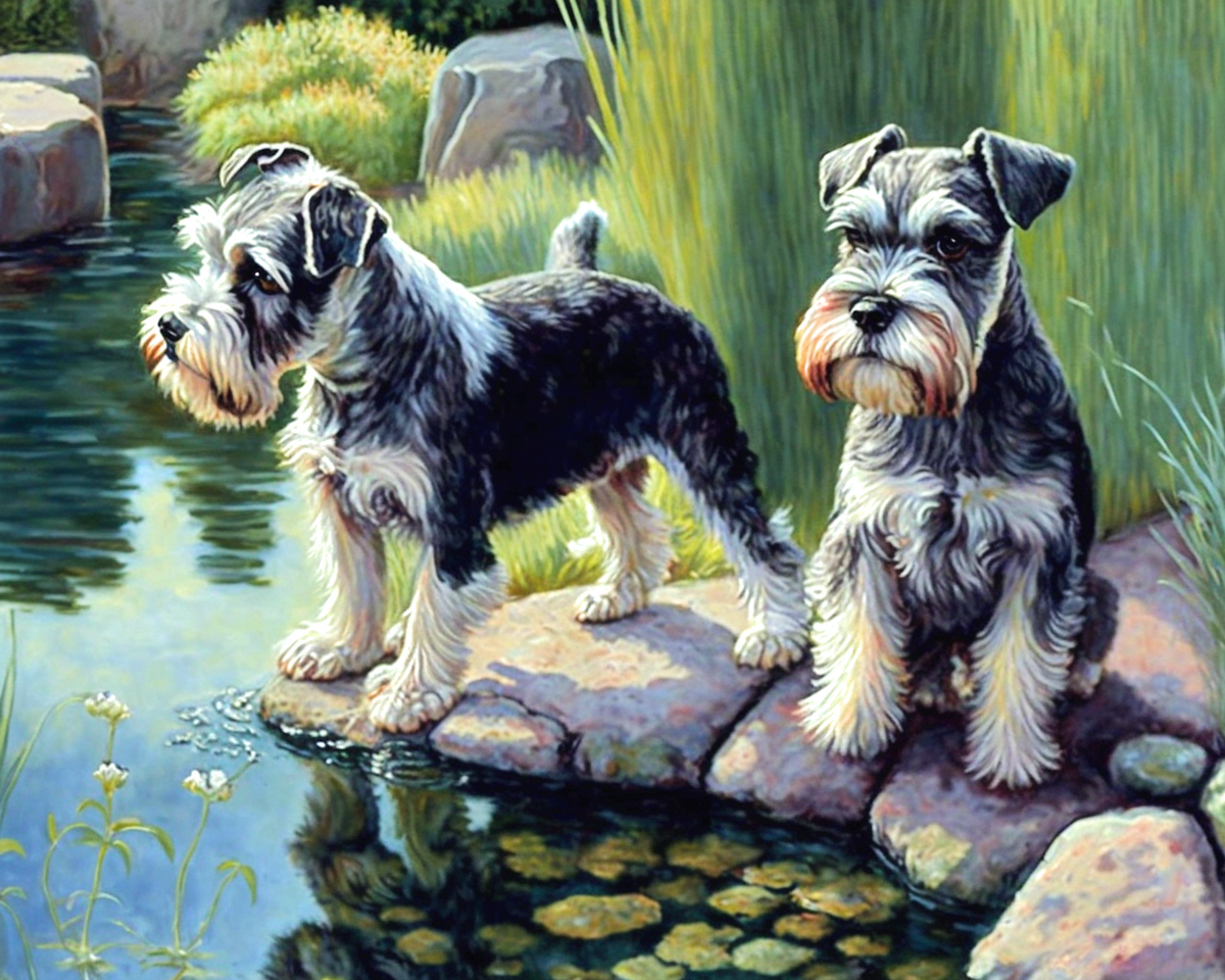 Two Miniature Schnauzers By The Pond Diamond Art Kit