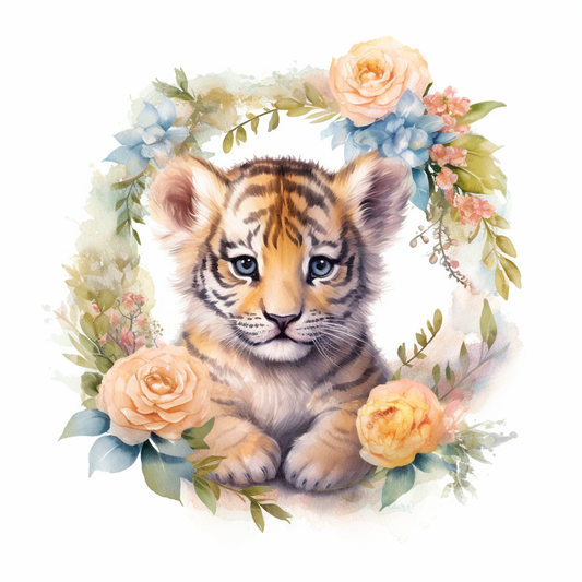 Peach Roses Tiger Cub Diamond Art Kit
