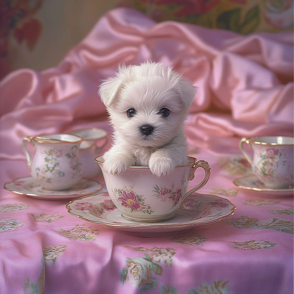 Flower China White Puppy Diamond Art Kit