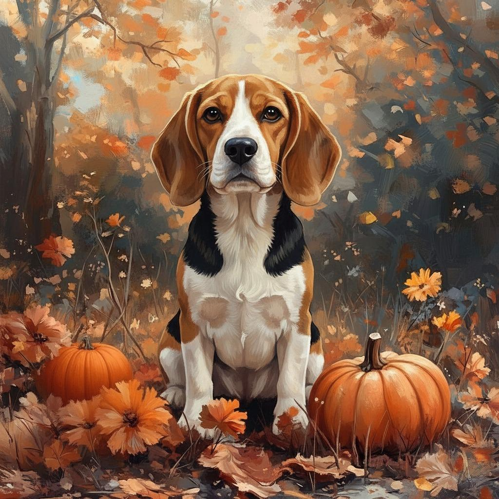 Beagle In Pumpkins Diamond Art Kit