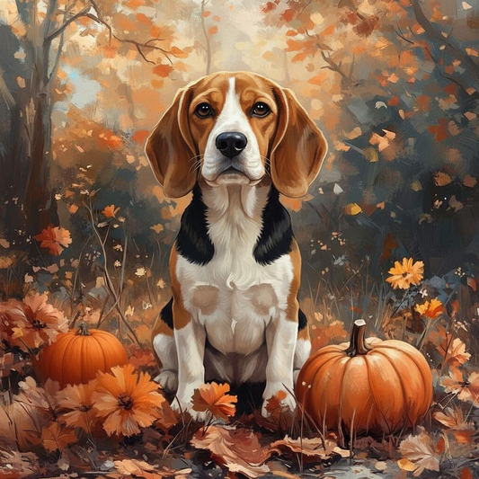 Beagle In Pumpkins Diamond Art Kit