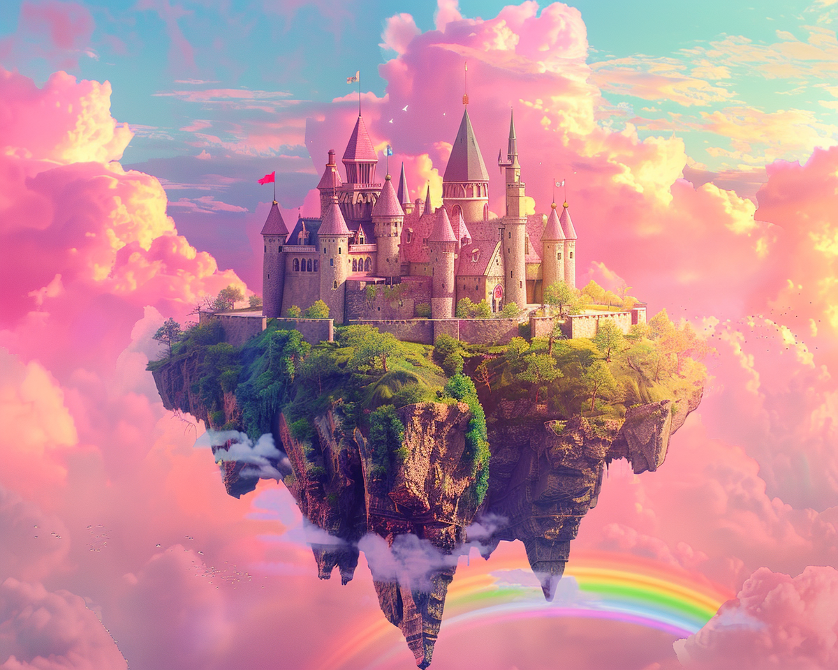 Pink Clouds Floating Castle Diamond Art Kit