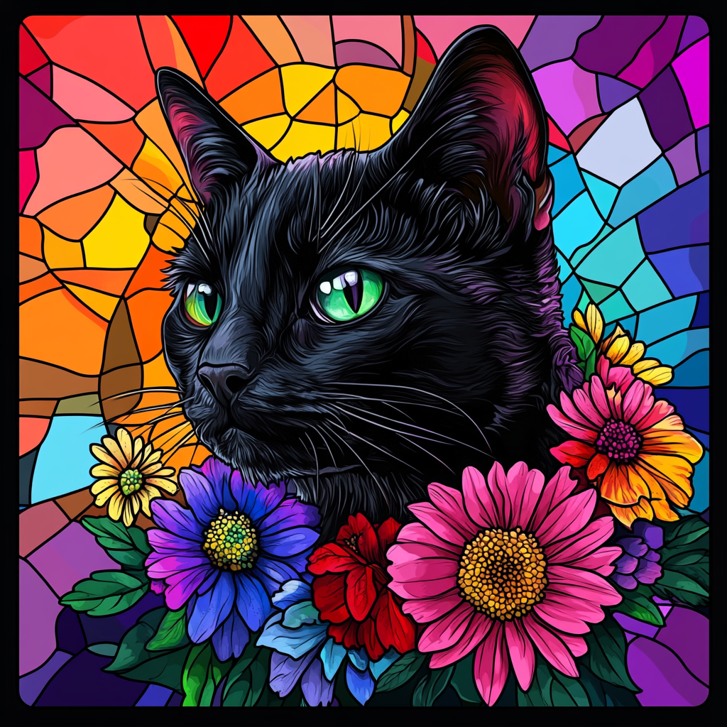 Colorful Background Short Hair Black Cat Diamond Art Kit