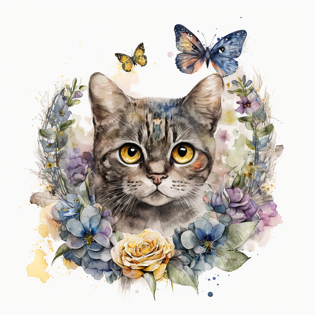 Yellow Rose Wreath Cat Watercolor Diamond Art Kit
