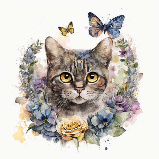 Yellow Rose Wreath Cat Watercolor Diamond Art Kit