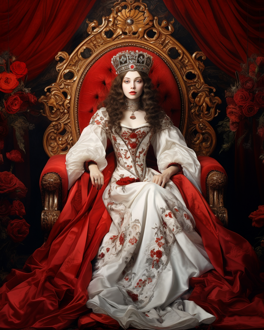 White Red Rose Dress Queen Diamond Art Kit