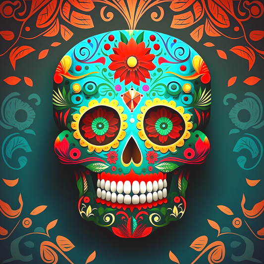 Red Daisy Skull Diamond Art Kit