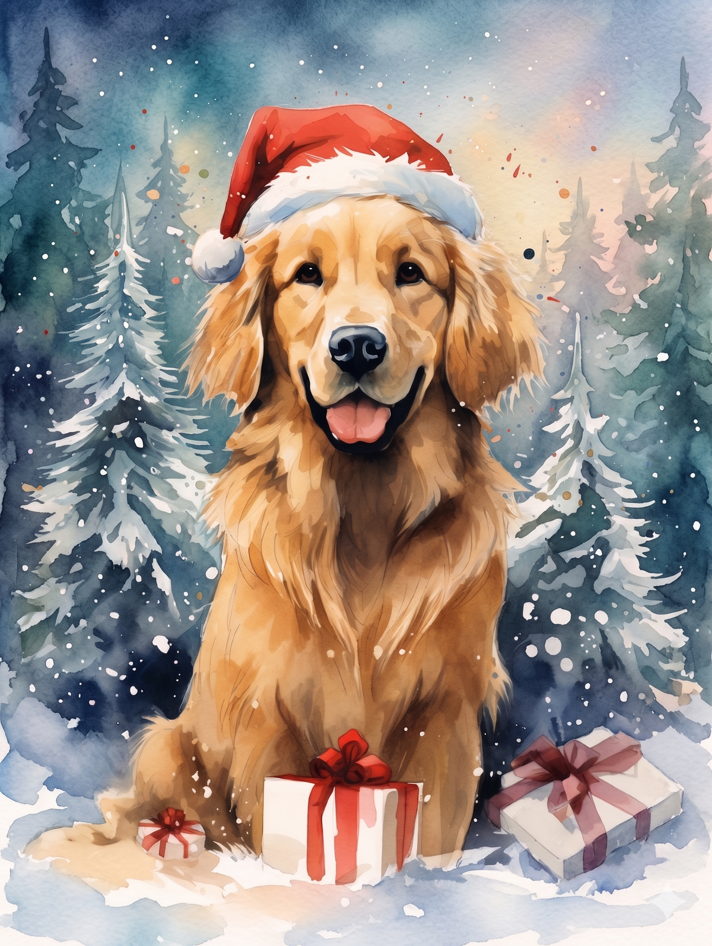 Christmas Golden Retriever Watercolor Diamond Art Kit