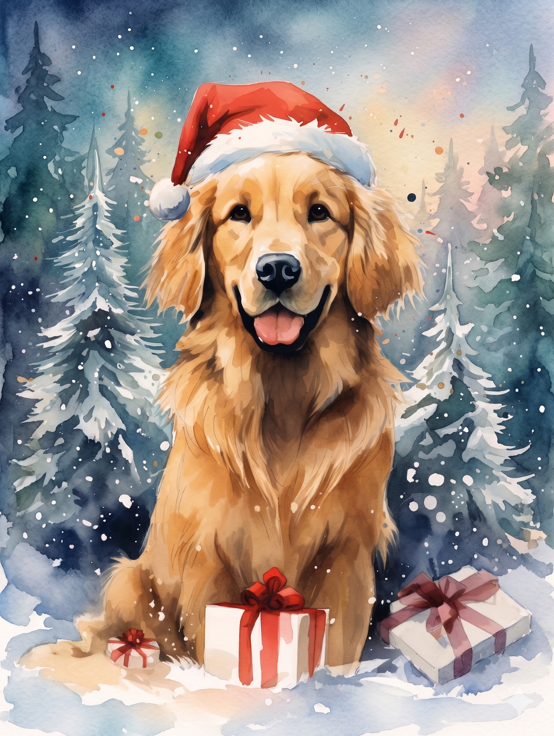 Christmas Golden Retriever Watercolor Diamond Art Kit